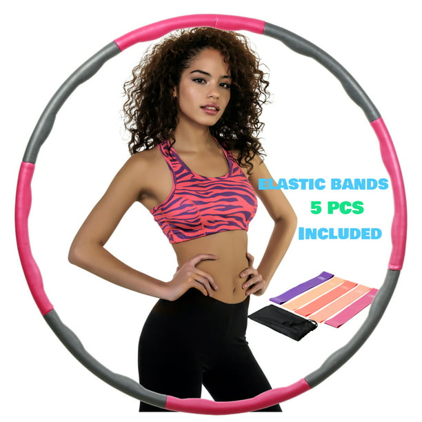 2.2lb Weighted Fitness Hoop for Fun and Intense Exercise Hoop with Measuring Tape Detachable Hoop with Soft Thicker Foam Padding Adjustable 8 Section for Variable Sizes of Fitness Hoops. 